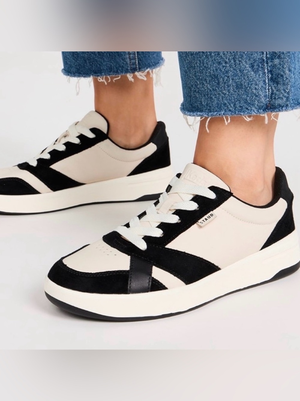 STAUD x Keds Black and White Low-Top Suede-Trim Sneakers Size 8.5